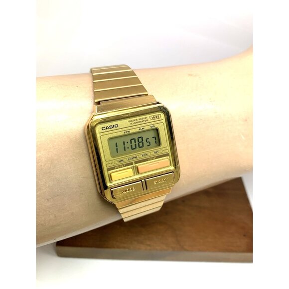 Casio Men's Watch A120WE Quartz Retro Digital Gold Stainless Steel 33mm - Picture 10 of 13